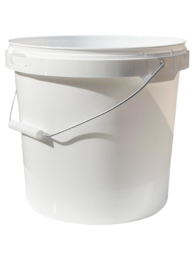 10L Plastic Round Bucket + Lid + Metal Handle - Multi Purpose - Food Grade - PP5 - WHITE