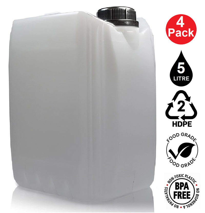 5L Jerrycan Stackable Container + Lid - UN Approved - Food Grade - Natural