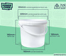 5L Plastic Round Bucket + Lid + Plastic Handle - Multi Purpose - Food Grade - PP5 - WHITE