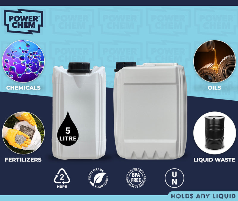 10 x 5L Jerrycan Stackable Container + Lid - UN Approved - Food Grade - WHITE