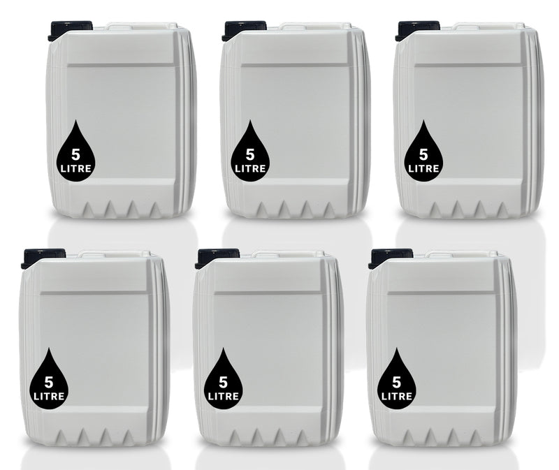6 x 5L Jerrycan Stackable Container + Lid - UN Approved - Food Grade - WHITE