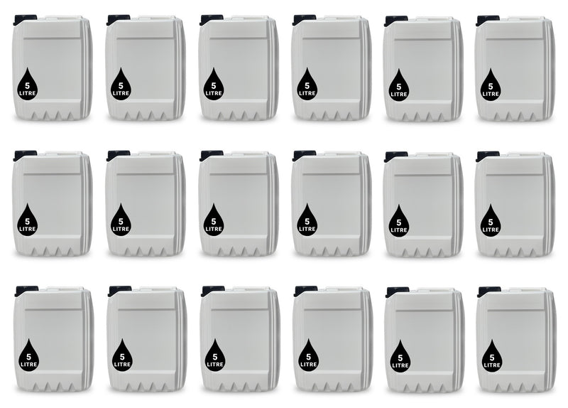 18 x 5L Jerrycan Stackable Container + Lid - UN Approved - Food Grade - WHITE