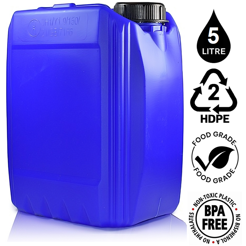 5L Jerrycan Stackable Container + Lid - UN Approved - Food Grade - Blue