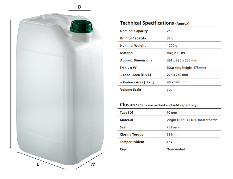 25L ANTI GLUG Stackable Container Jerrycan + Lid - UN Approved - Food Grade - Blue